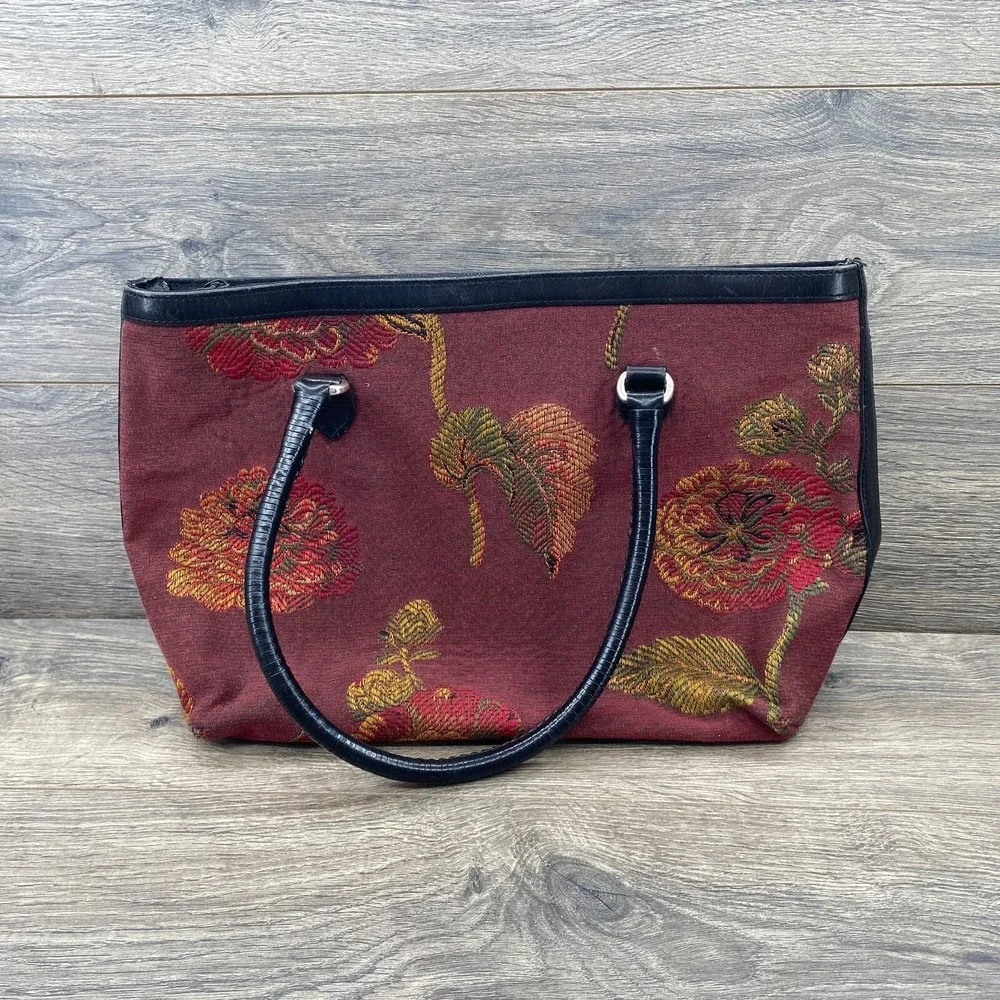 BRIGHTON Floral Multi Compartment Shoulder Bag Purse Maroon Size One